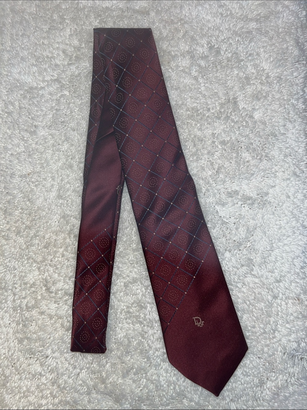 Dior Men's Burgundy Geometric Grid Tie
